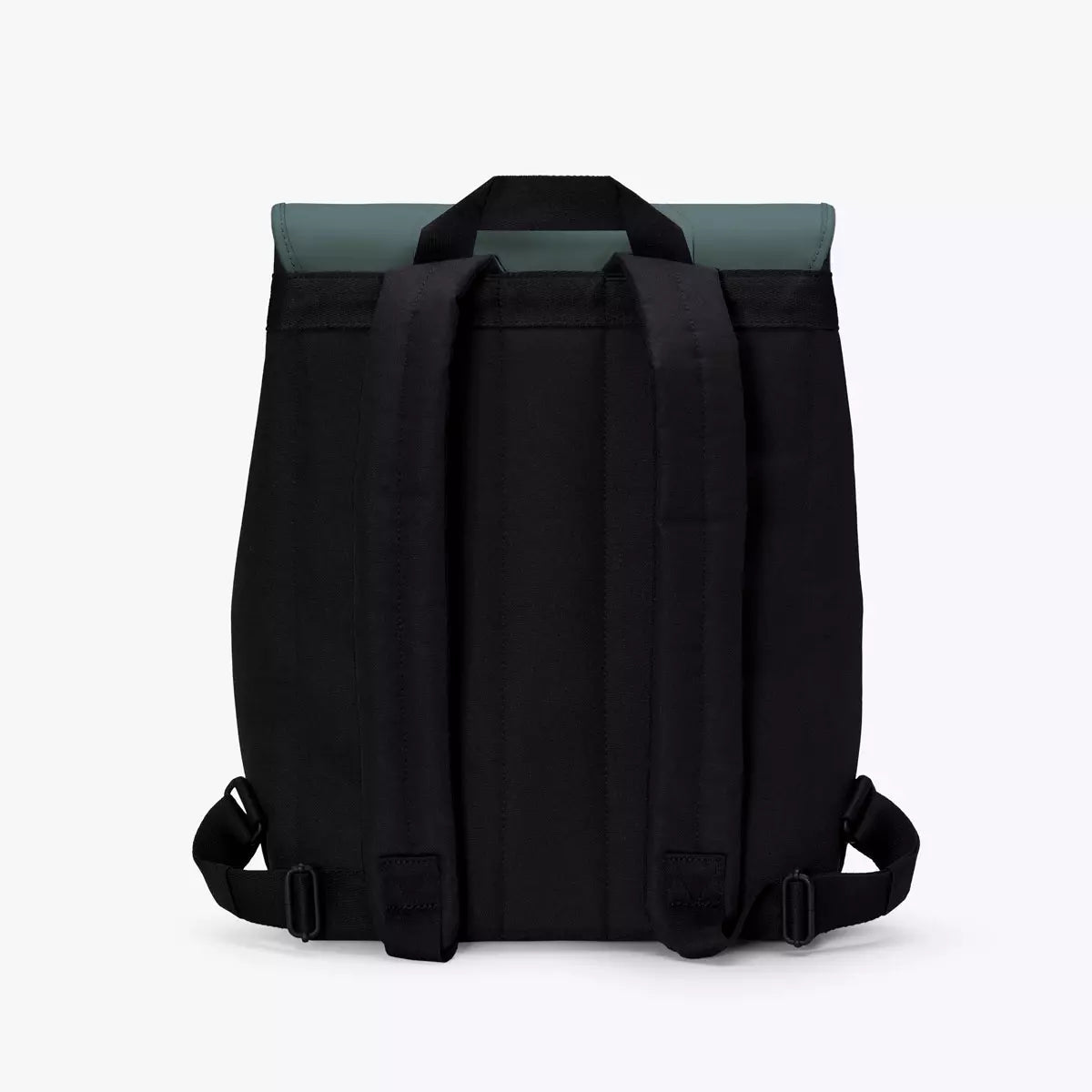 Back view of the Mion Mini Lotus Infinity Pine Green Backpack showing padded straps and waterproof material.