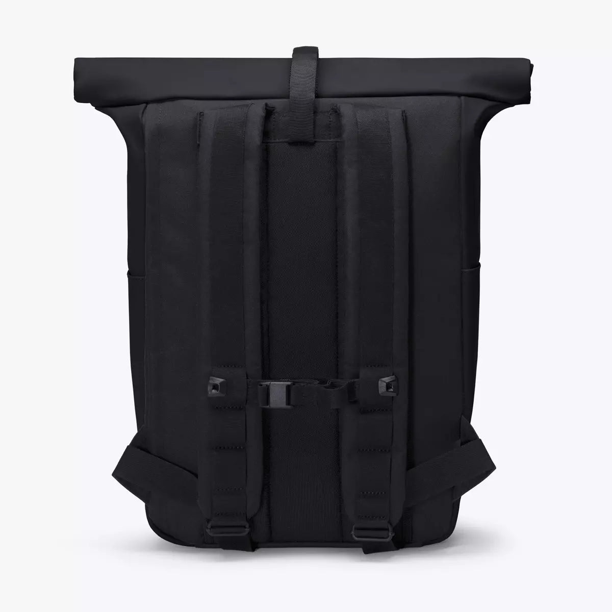 Yuto Medium Lotus Infinity Black Backpack back view with durable straps and waterproof design.