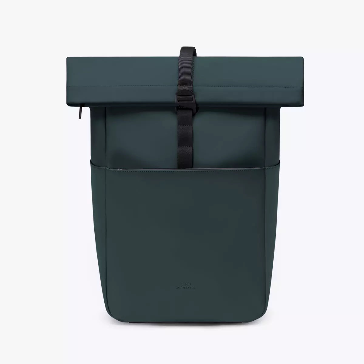 Yuto Medium Lotus Infinity Forest Backpack in dark green color with roll-top closure and front pocket.