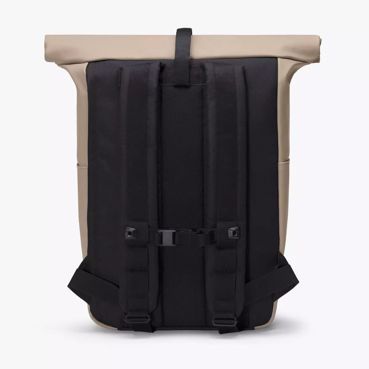 Yuto Medium Lotus Infinity Sand Backpack showing back view with adjustable straps and roll-top design.