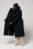 Model wearing a Gale Sky Captain Blue Parka showcasing its casual fit and stylish design.