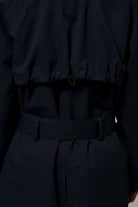 Back view of Gale Sky Captain Blue Parka showcasing the adjustable back yoke and waist belt.