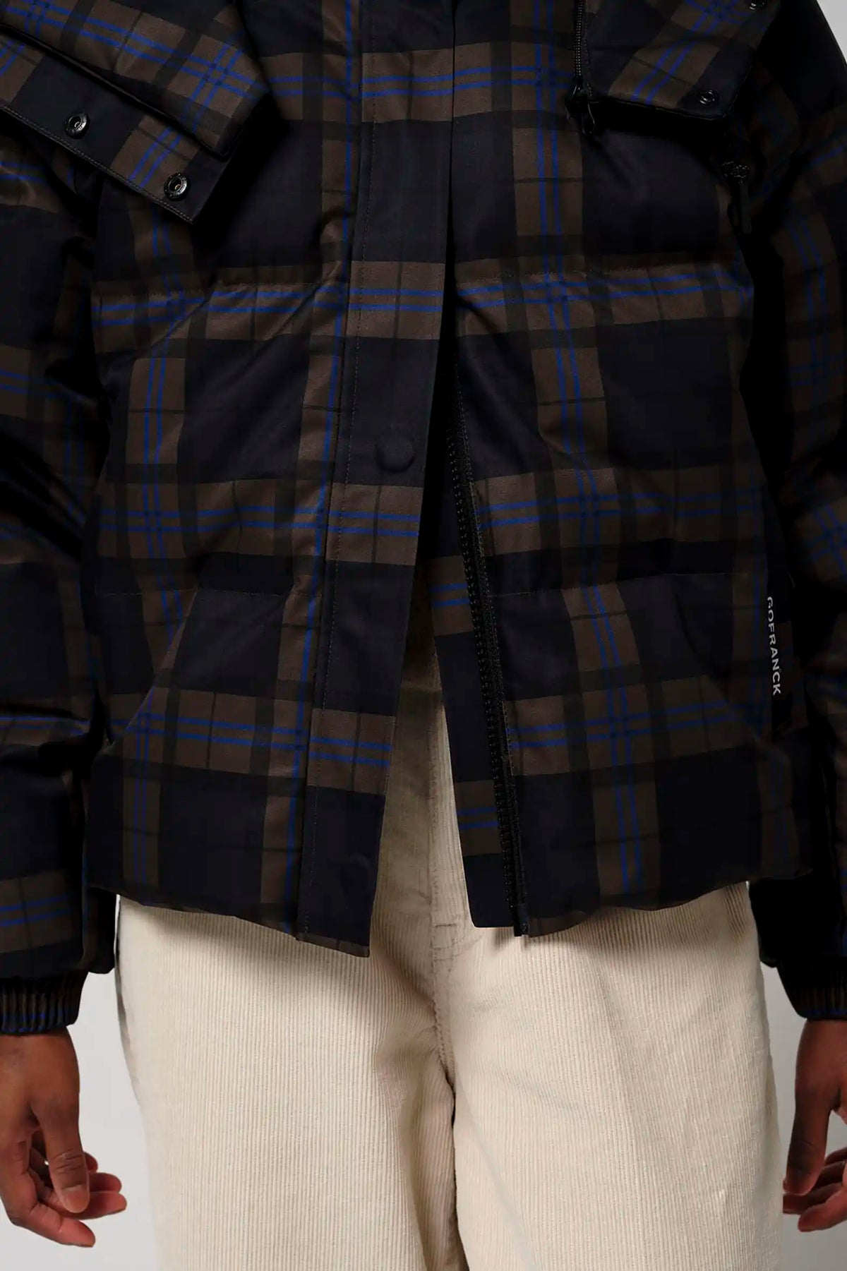 Talon Blue Tartan Check Coat showcasing waterproof and breathable design with plaid pattern.