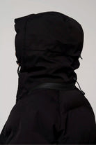 Talon Deep Black Coat with adjustable hood, showcasing waterproof and windproof features.