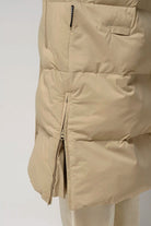 Tsunami Fields of Rye Beige Coat side zipper detail showcasing lightweight design and ripstop fabric.