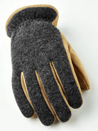 Noah Charcoal Tan Gloves by Hestra, men's winter glove with nubuck goat leather palm and wool blend backhand.