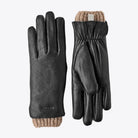 Tiril Black Gloves by Hestra, luxury women's gloves with soft deerskin and warm wool lining for optimal comfort.