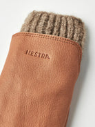 Close-up of Hestra Tiril Cork Gloves showcasing supple deerskin leather and soft wool lining.