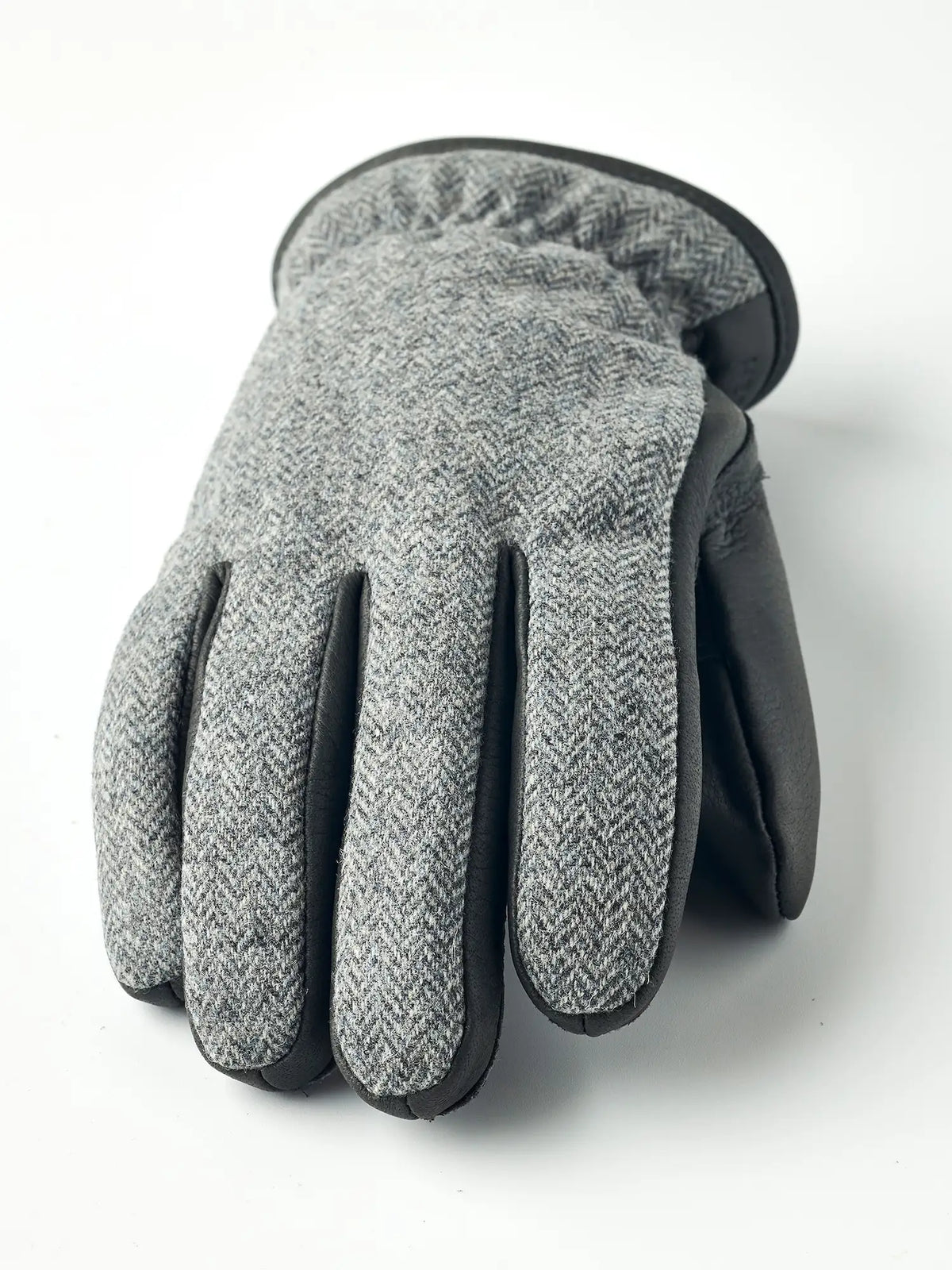 Wilhelm Grey Gloves by Hestra made of elk leather and herringbone wool, warm and durable winter gloves.