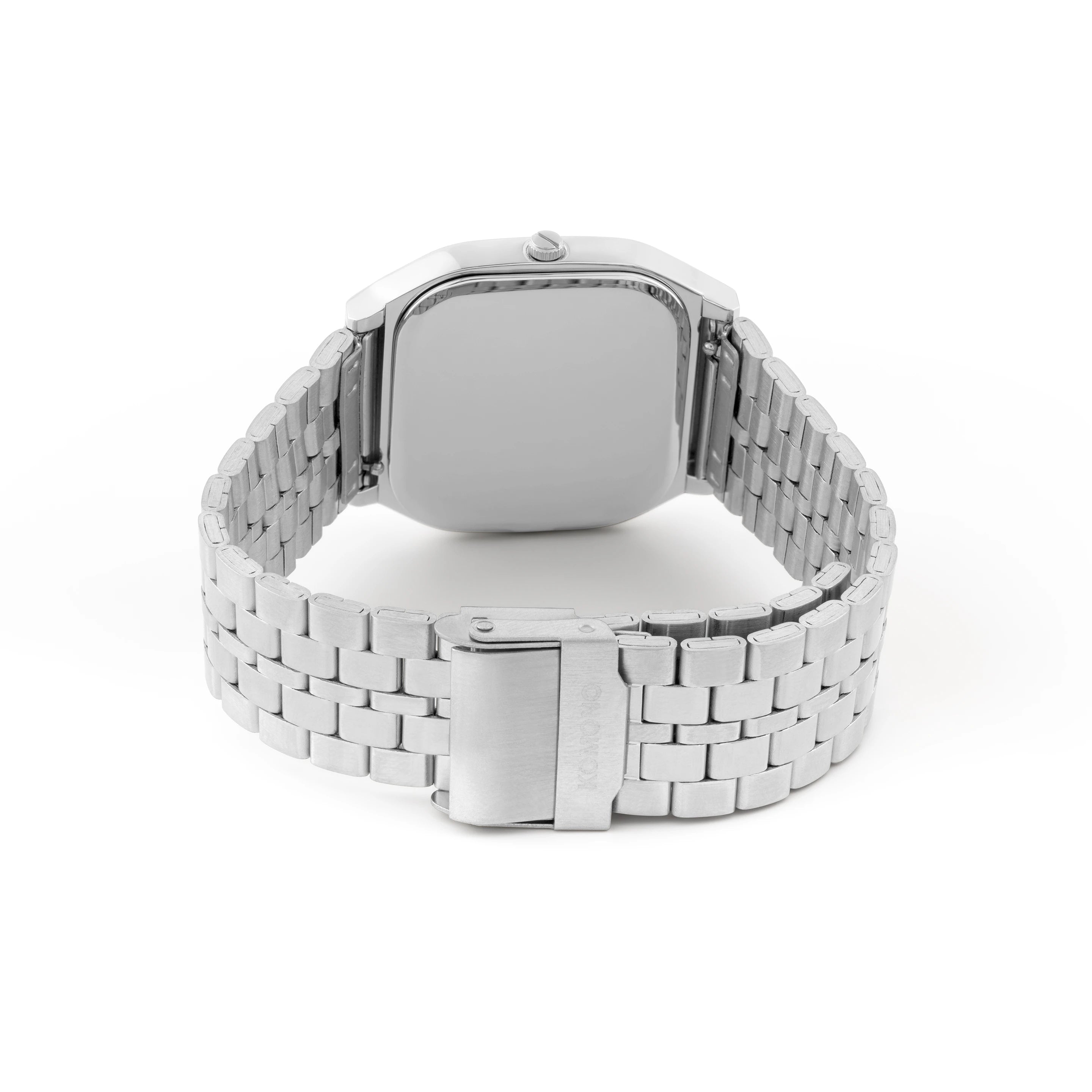 Back view of the Max Flower Silver Moon Blue Watch with stainless steel strap and case.