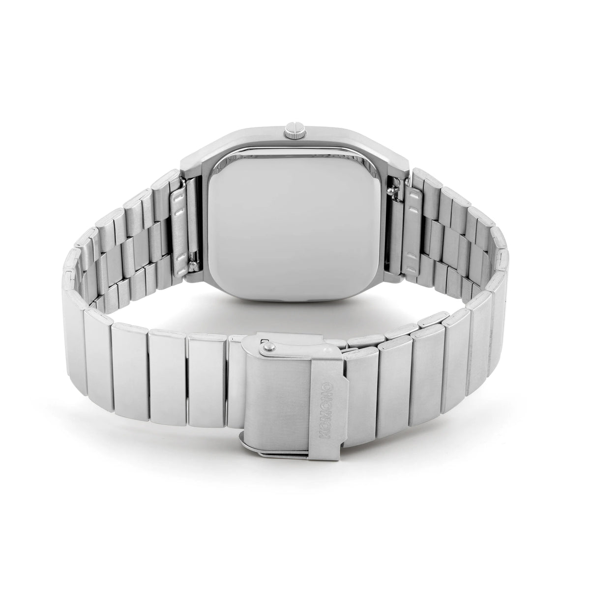 Max Late Silver Moon Watch showing a stainless steel wristband and sleek back design.