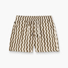 Fine Waver Swim Shorts in brown wave pattern, lightweight, quick-drying with four pockets and elastic waist