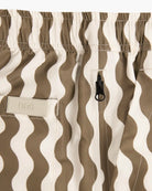 Close-up of the waistband and pockets of Fine Waver Swim Shorts featuring a stylish wave pattern.