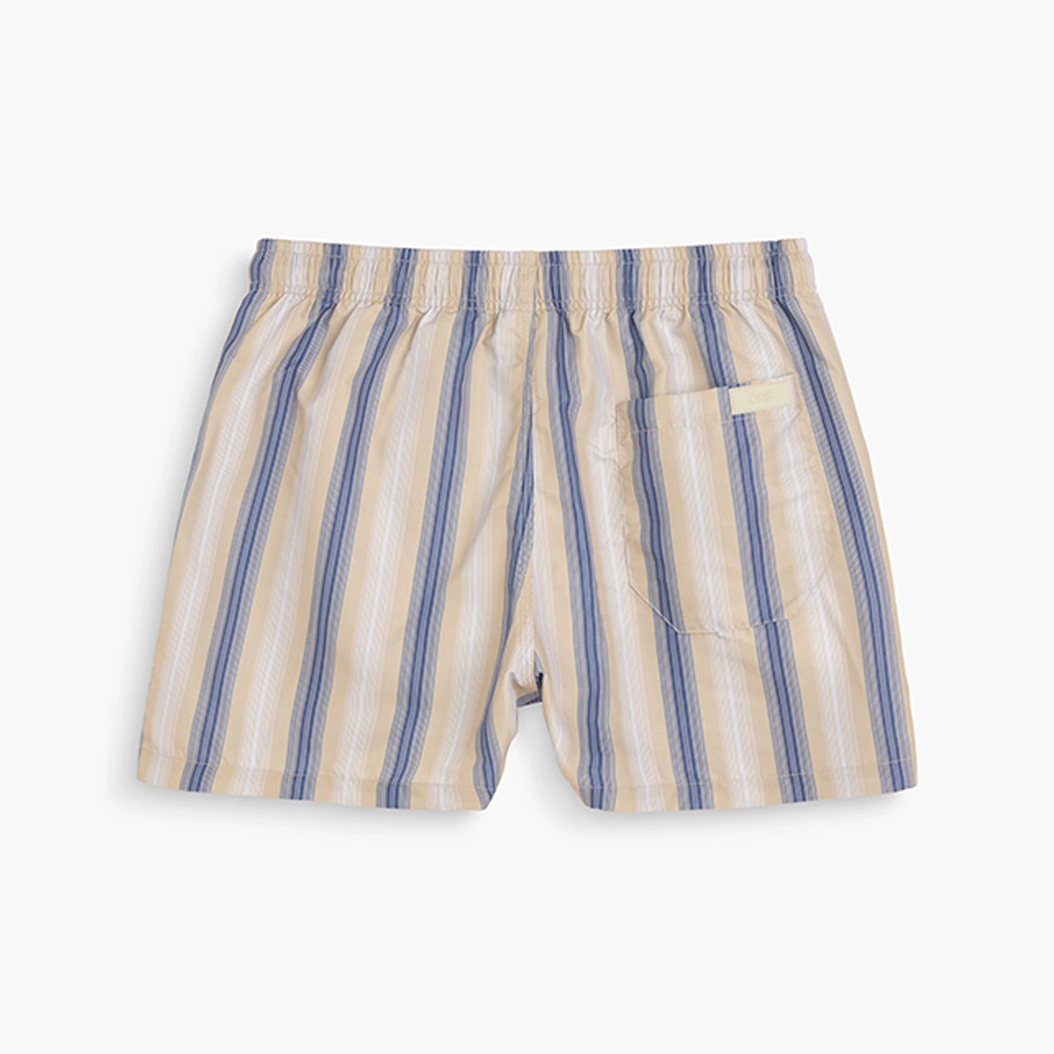Back view of Gelato Swim Shorts featuring striped design, elastic waist, and pocket.