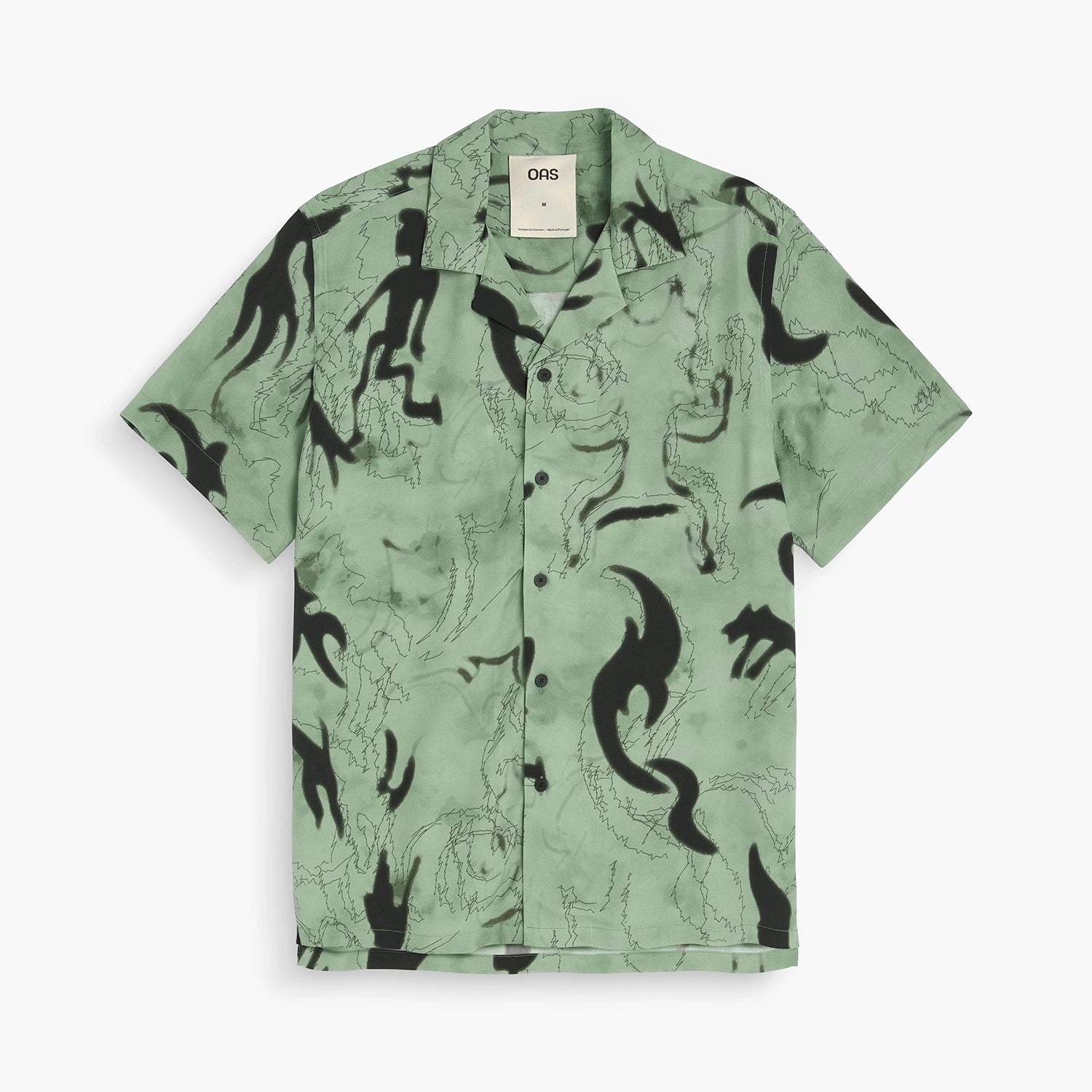 Guardo Rocco Shirt featuring a unique green pattern with black designs, made of lightweight, breathable 100% viscose.