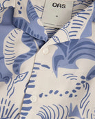 Mystea Rocco Shirt featuring a relaxed fit with a resort collar, lightweight fabric, and stylish blue print.