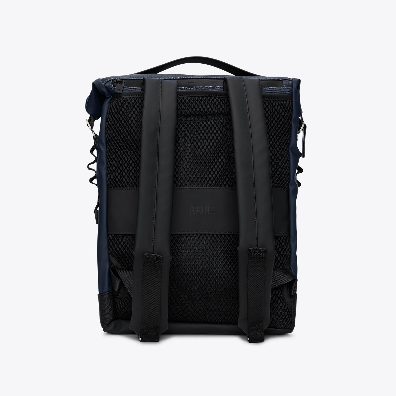 Back view of Otaru Backpack Navy Backpack showing padded straps and mesh back panel for comfort.