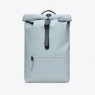 Rolltop Rucksack Pool Backpack in grey, featuring waterproof design and roll-top closure with front zipper compartment.