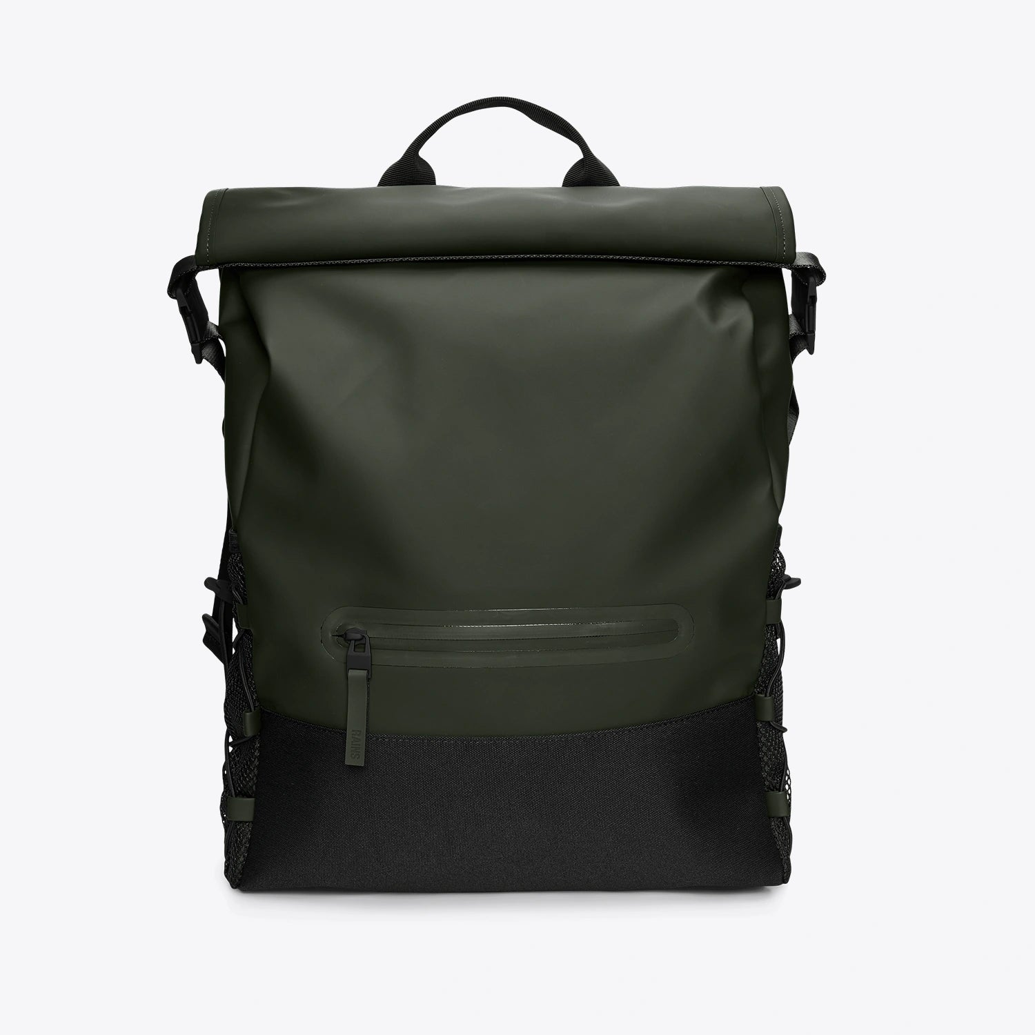 Trail Mountaineer Rolltop Green Backpack with roll-top closure and zipped front compartment