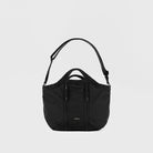 Grid Crossbody Bag Black Shoulder Bag with adjustable strap and zip pockets, made from durable nylon.