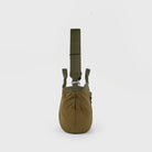 Grid Crossbody Bag Olive Shoulder Bag shown from the back with adjustable strap and lightweight water resistant material.