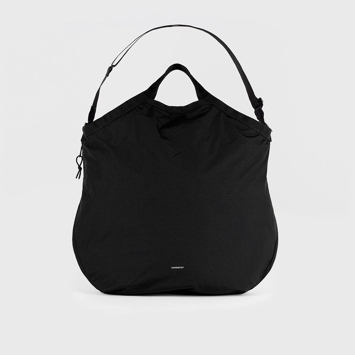 Grid Tote Bag Black Shoulder Bag made of durable nylon, featuring adjustable strap and water-resistant design.