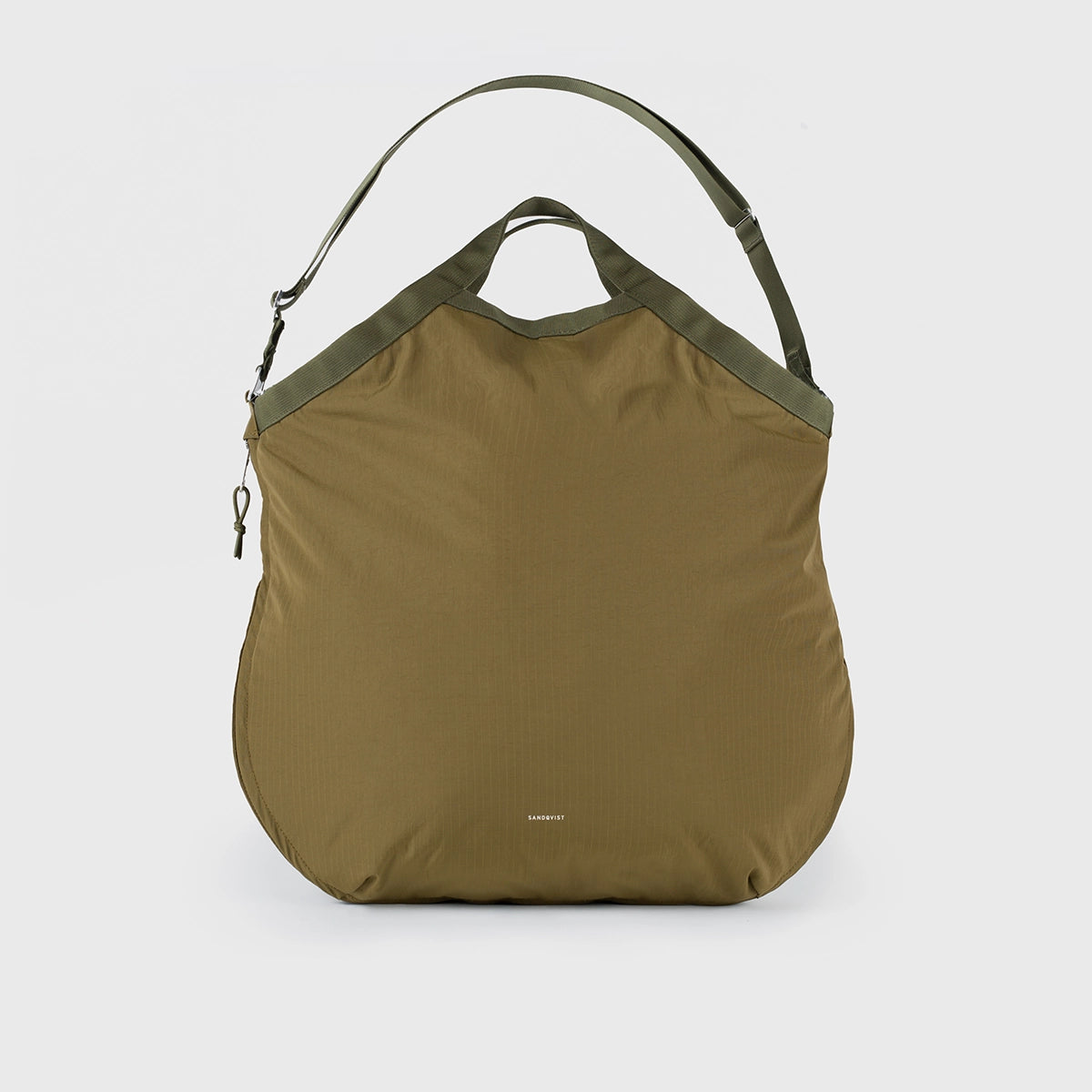 Grid Tote Bag Olive Shoulder Bag in water-resistant recycled nylon ripstop, perfect for carrying essentials.