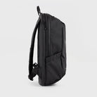 Stream Zipper Backpack Black Backpack side view, featuring durable waterproof material and adjustable padded straps.