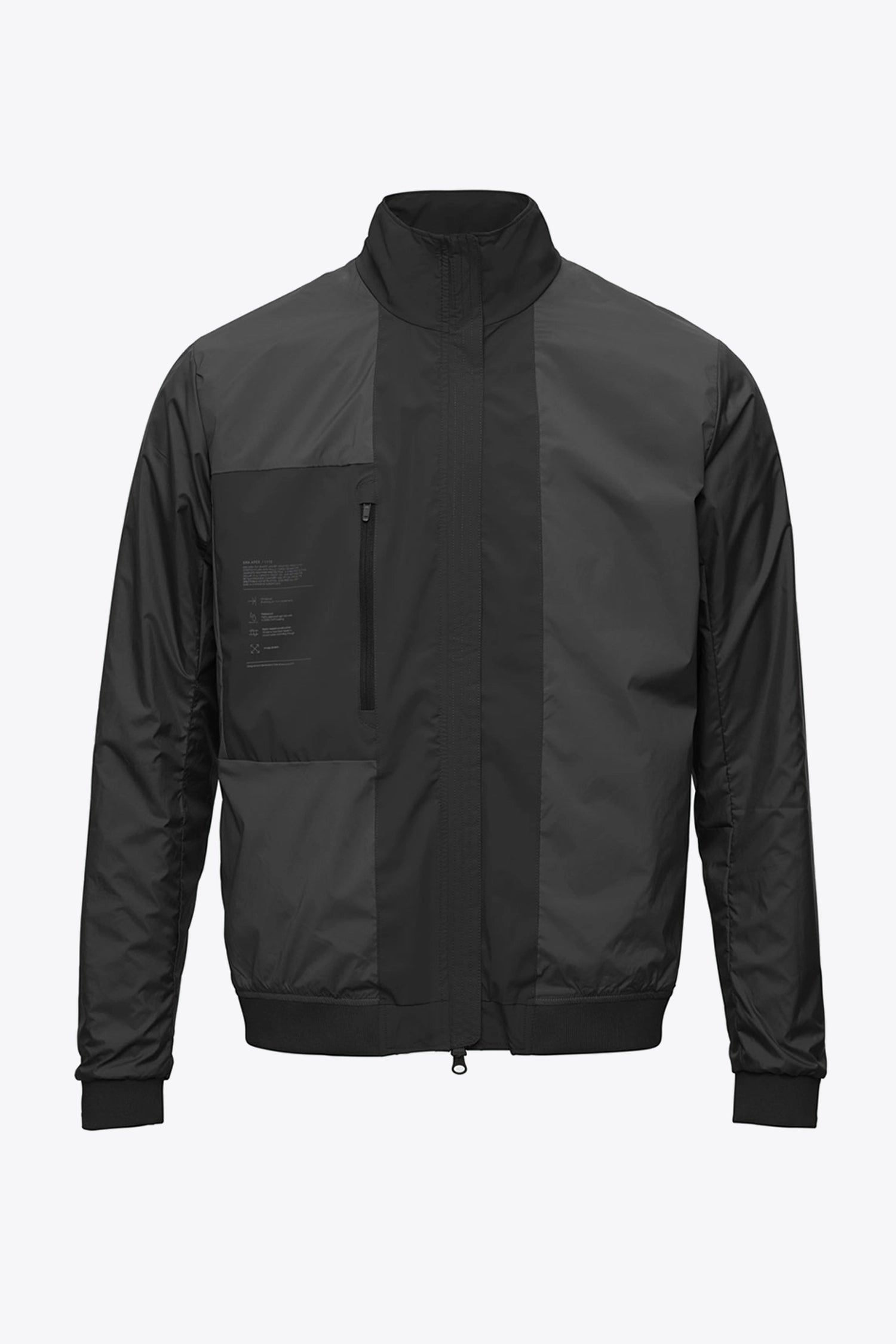 Era Apex Graphite Jacket in black, lightweight, windproof and waterproof with zippered pockets.