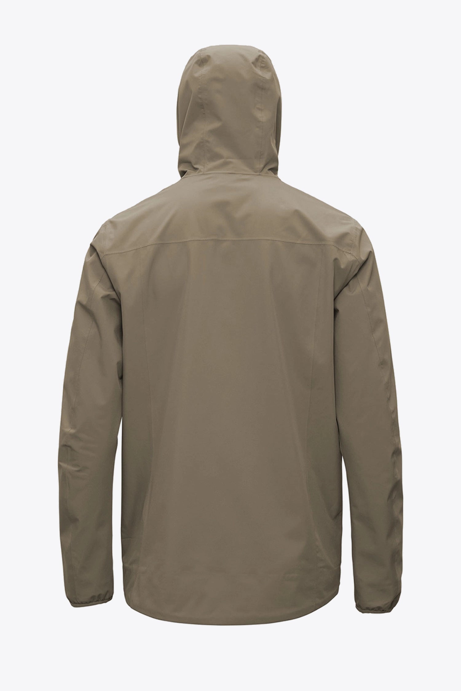 Back view of Hood II Cedar Jacket, showcasing the lightweight, waterproof design with a hood.