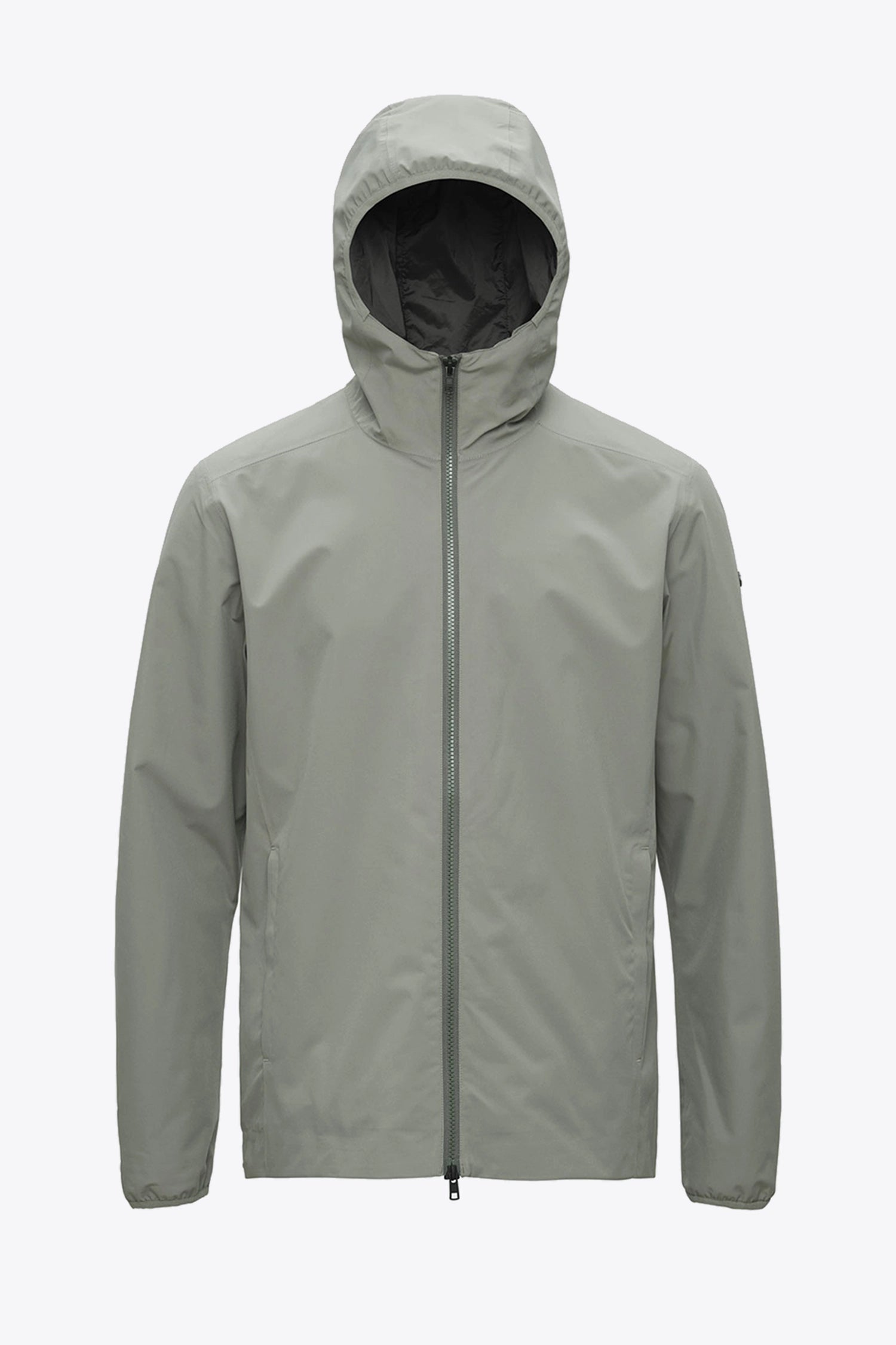 Hood II Light Green Jacket with hood, lightweight, windproof, waterproof, two-way stretch fabric, zipped pockets.