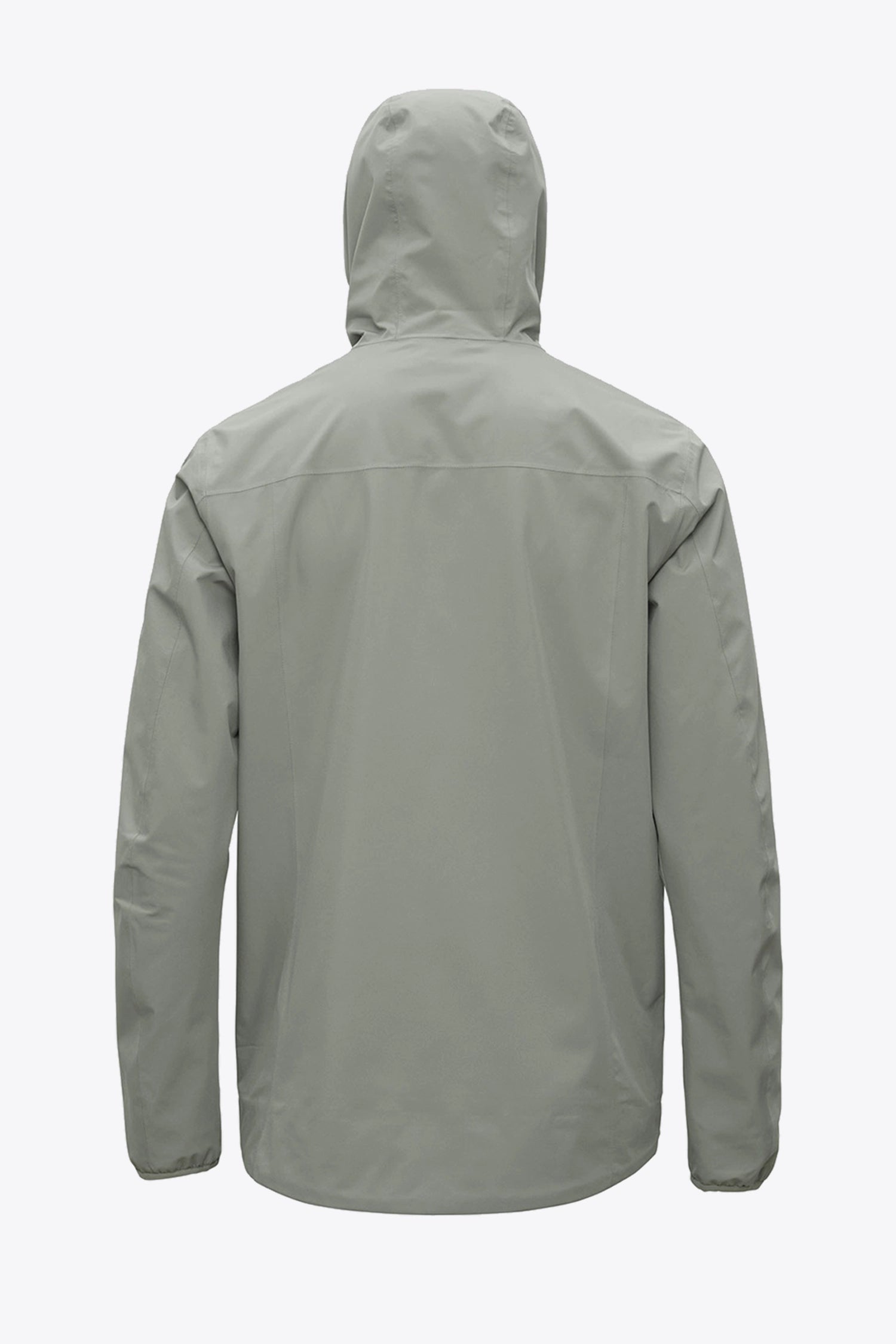 Back view of the Hood II Light Green Jacket, featuring a hood, lightweight fabric, and a sleek design.