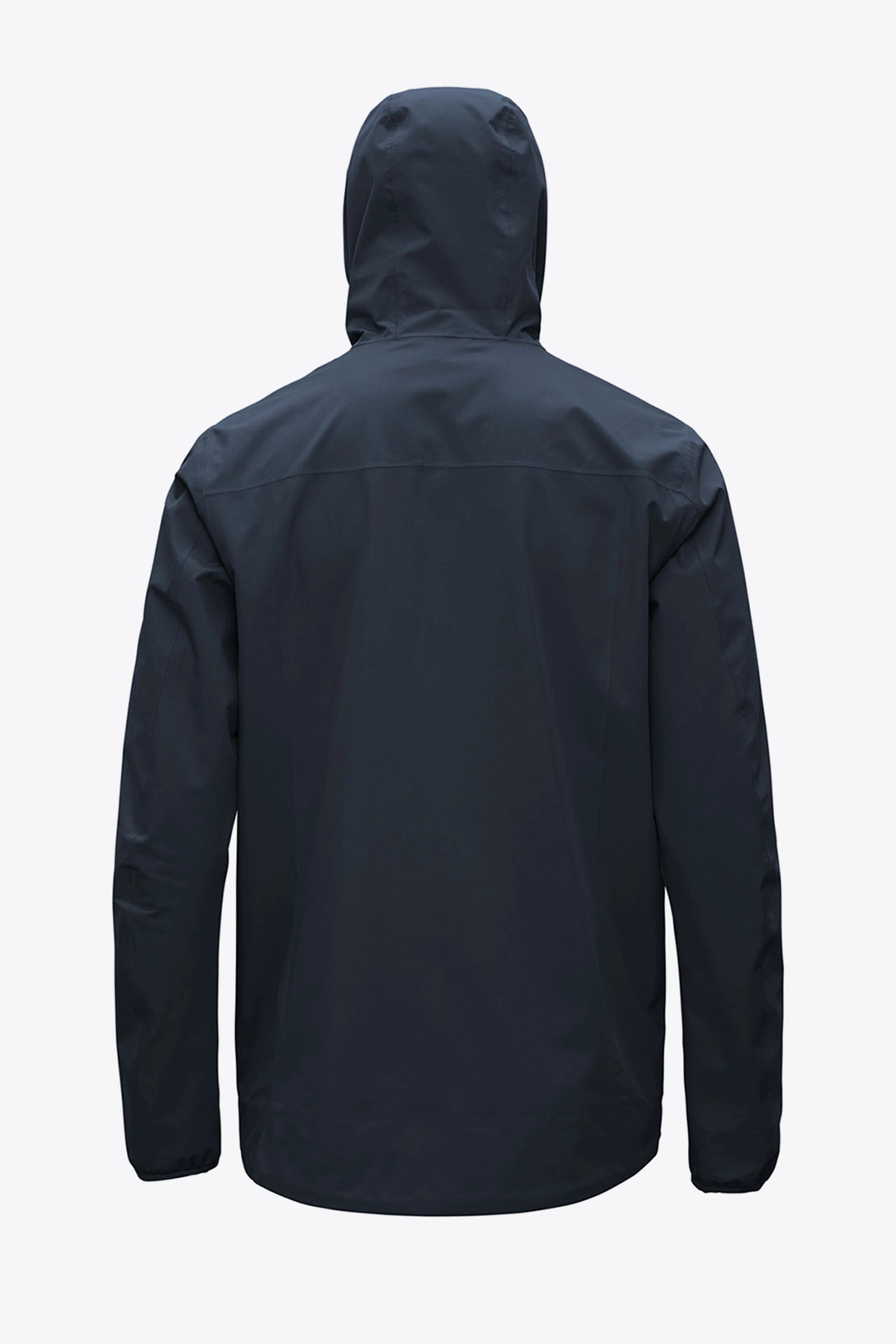 Back view of the Hood II Midnight Jacket, lightweight, windproof, and waterproof for versatile weather conditions.