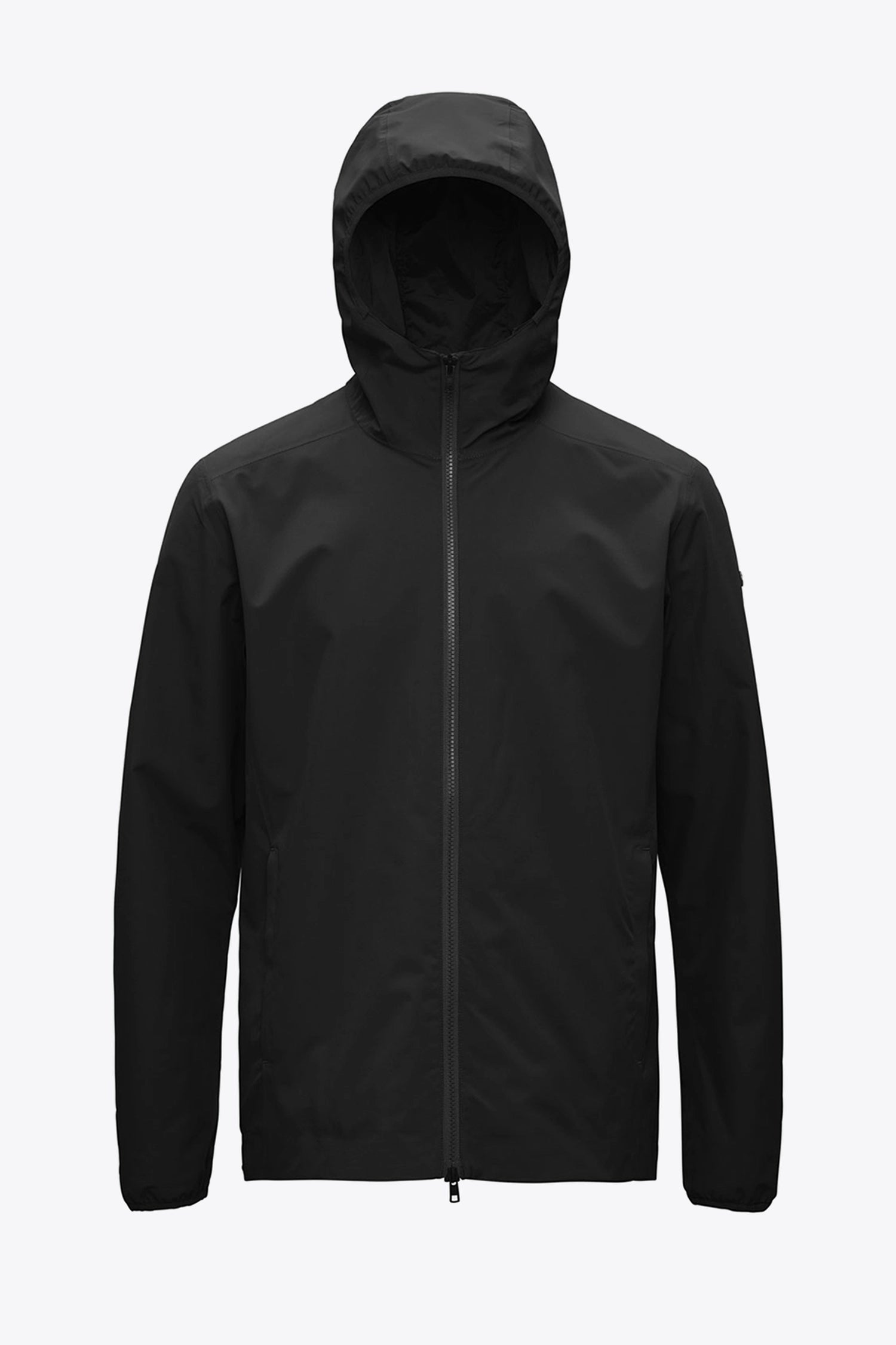 Hood II Onyx Jacket in black, lightweight, windproof, and waterproof design for spring to autumn wear.
