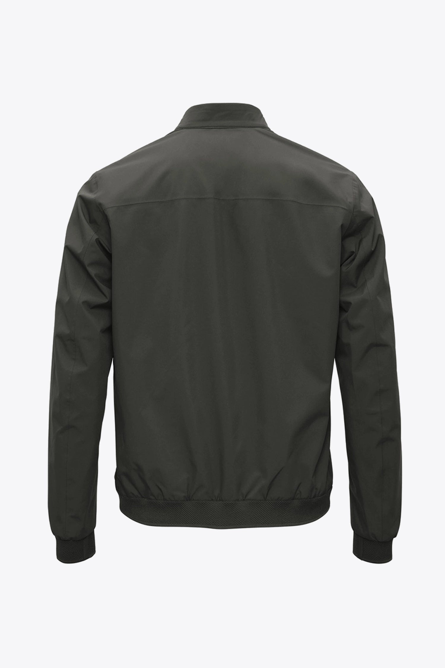 Back view of Plain II Dark Olive Jacket showcasing its sleek design and modern fit.