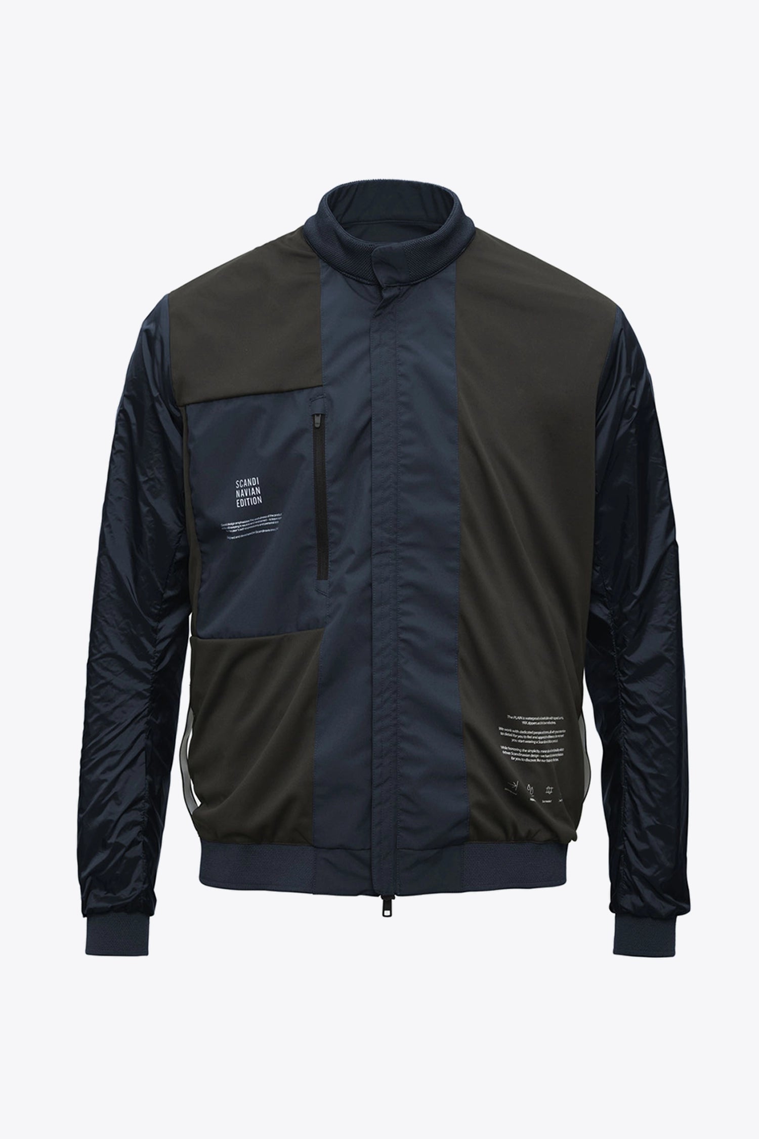 Plain II Midnight Jacket displayed front view, featuring a modern design perfect for summer with windproof and waterproof features.