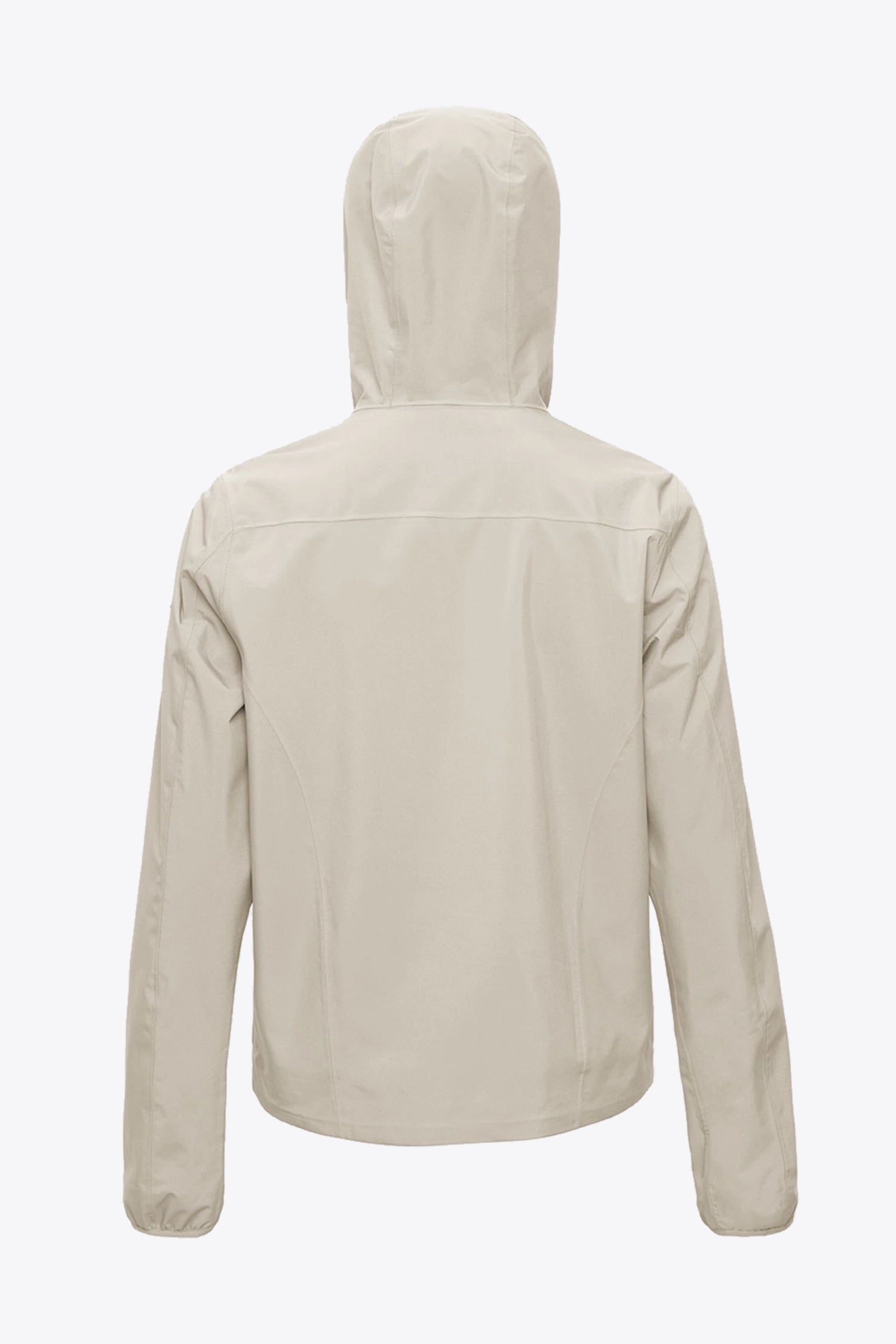Back view of the Veil II Khaki Jacket showcasing its lightweight design and hood.