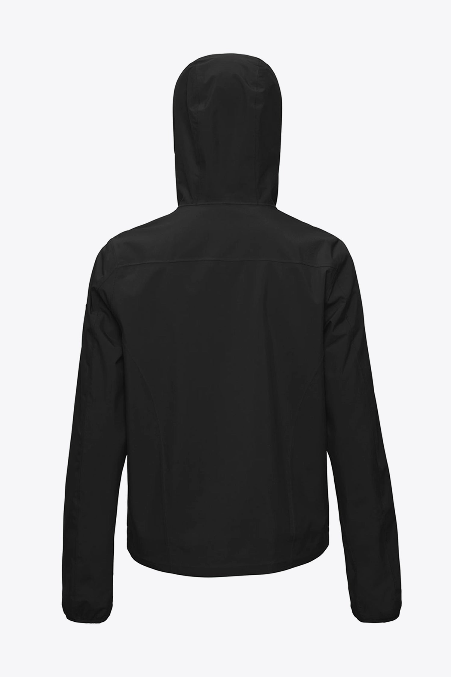 Back view of the Veil II Onyx Jacket showing the hood and lightweight design.