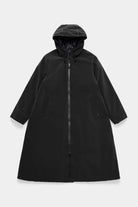 Mosebacke Long Matte Black Winter Coat with adjustable hood and A-line silhouette