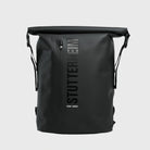 Rain Rolltop 25L Black Backpack featuring waterproof design and rolltop opening.