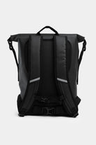 Rain Rolltop 25L Black Backpack with padded shoulder straps and rolltop design.