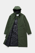 Stockholm Long Matte Green Winter Coat with adjustable hood and quilted lining