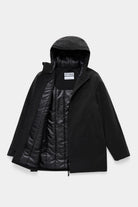 Stockholm Matte Black Winter Coat, showcasing a waterproof and breathable design with adjustable hood.