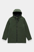 Stockholm Matte Green Winter Coat in an oversized unisex fit with adjustable drawstring hood.