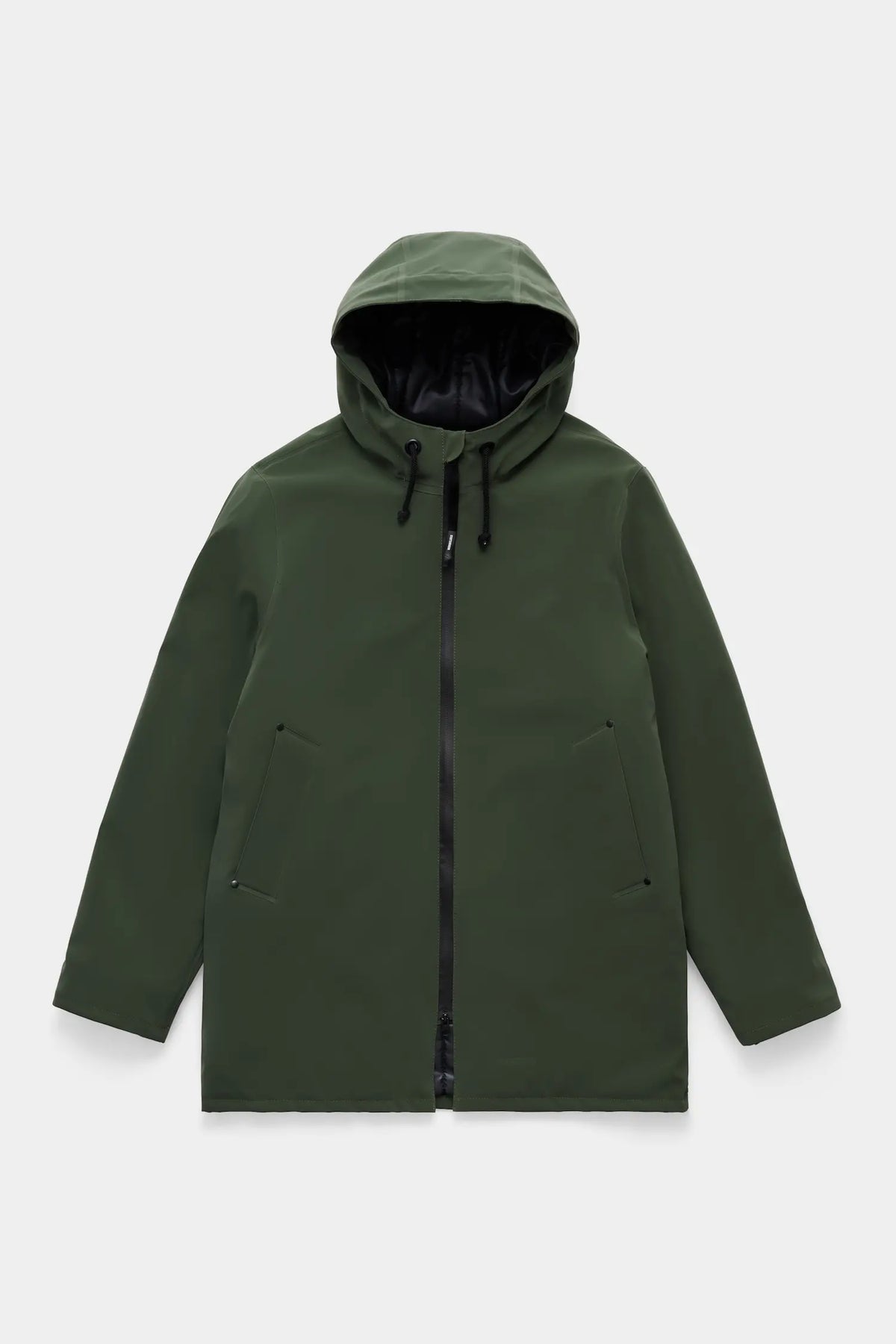 Stockholm Matte Green Winter Coat in an oversized unisex fit with adjustable drawstring hood.