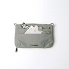 Phone Sacoche 90 Purple Washed Silk Nylon Bag in gray with items inside, showcasing practical design features.