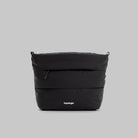 Besace Black Silky Peach Bag front view, featuring zipper closure and lightweight design, made of recycled nylon.