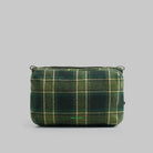 Bottle Sacoche Large Green Check Wool Bag in green check pattern with zipper compartments.