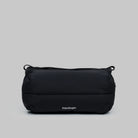 Bottle Sacoche Medium Black Silky Peach Bag in sleek black fabric with Topologie branding.
