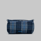 Bottle Sacoche Medium Blue Check Wool Bag, water repellent, navy plaid, perfect for bottles or umbrellas, recycled nylon.